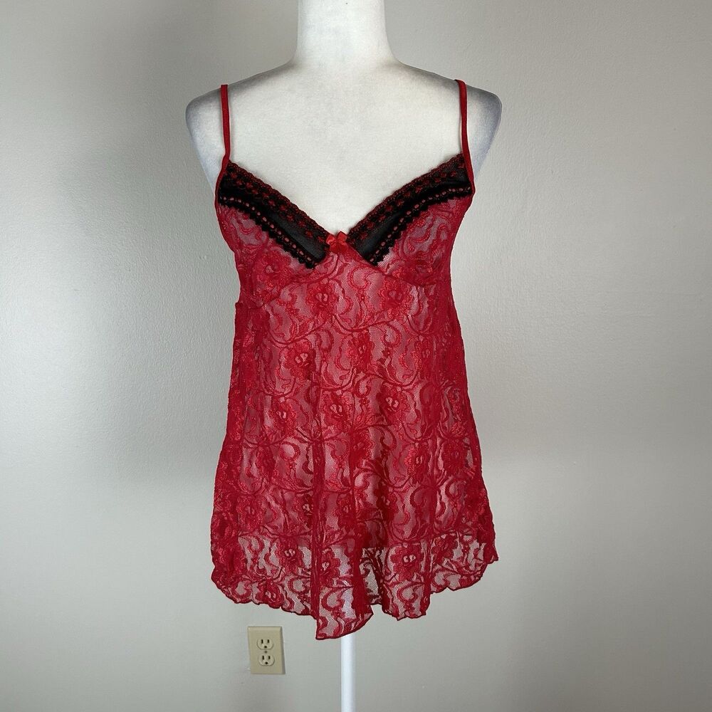 Cinema Etoile Women Nightgown S Red Lace Bodice Nylon Babydoll Chemise Lingerie